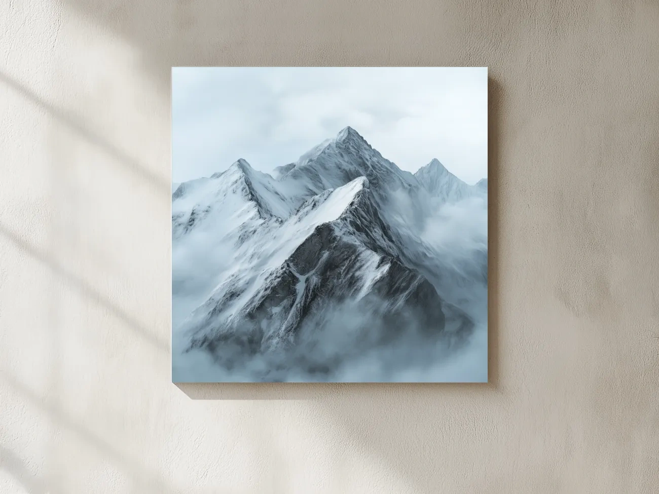 Misty Snowcapped Alpine Peak Landscape - Monochrome Photographic Mountain Wall Art