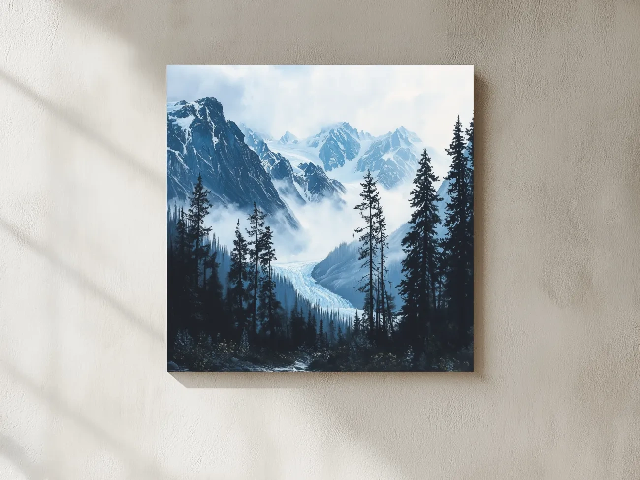 Misty Alpine Glacier Valley Landscape - Moody Mountain Forest Wall Art