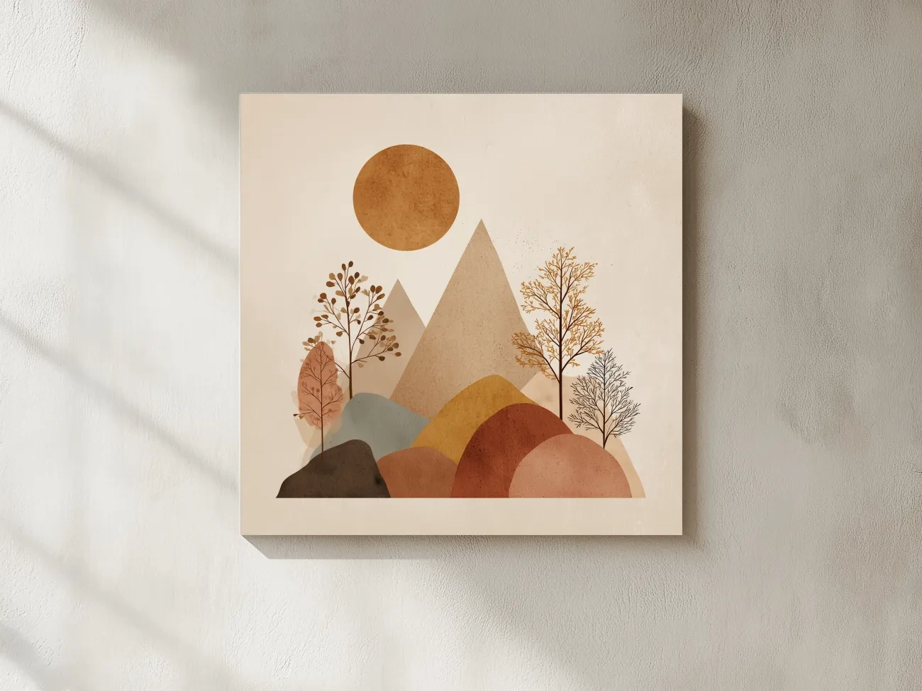 Minimalist Scandi Mountain Sunset Landscape - Boho Neutral Earth Tone Wall Art