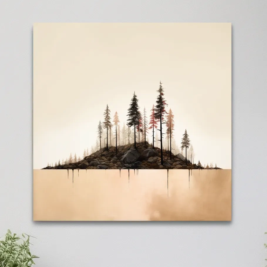 Minimal art, forest at the lakes edge