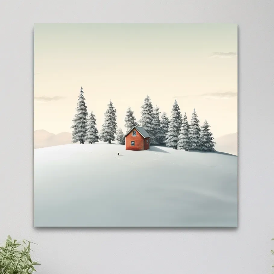 Minimal art, cabin in the snow