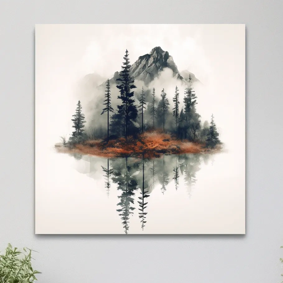 Minimal art, trees reflecting from a lake