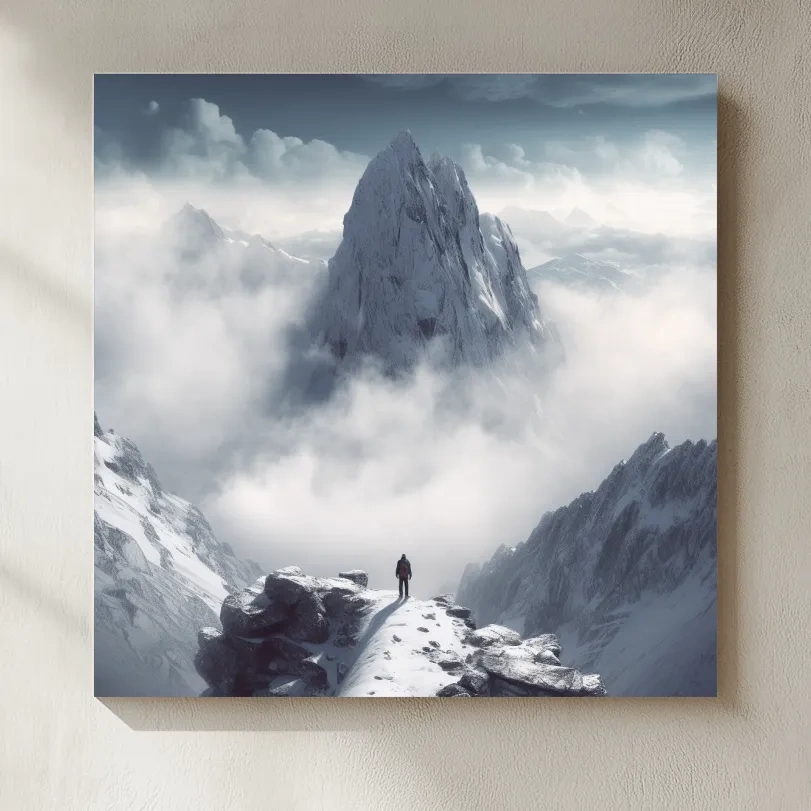 Epic Snowy Mountain Peak Above Clouds - Cinematic Alpine Landscape Wall Art