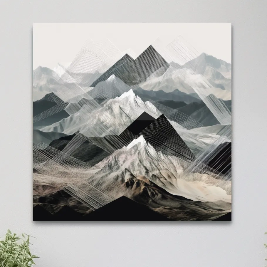 Photographic mountain art, overlayed with abstract lines