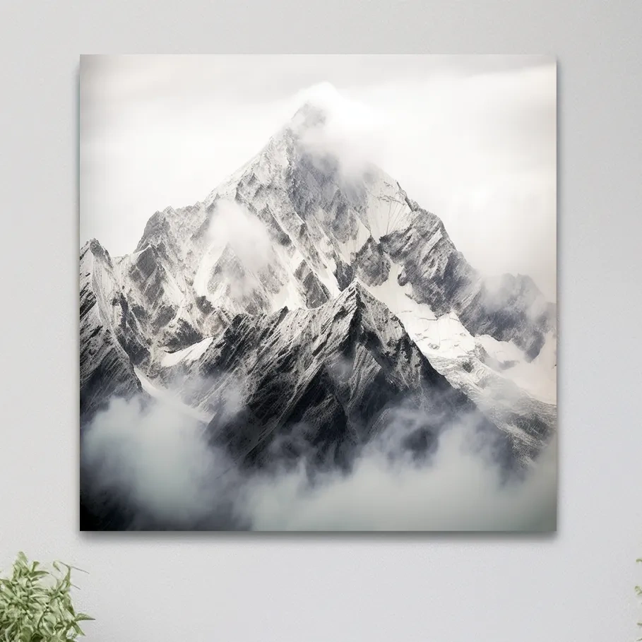 Photographic art, snowy glacier in the clouds