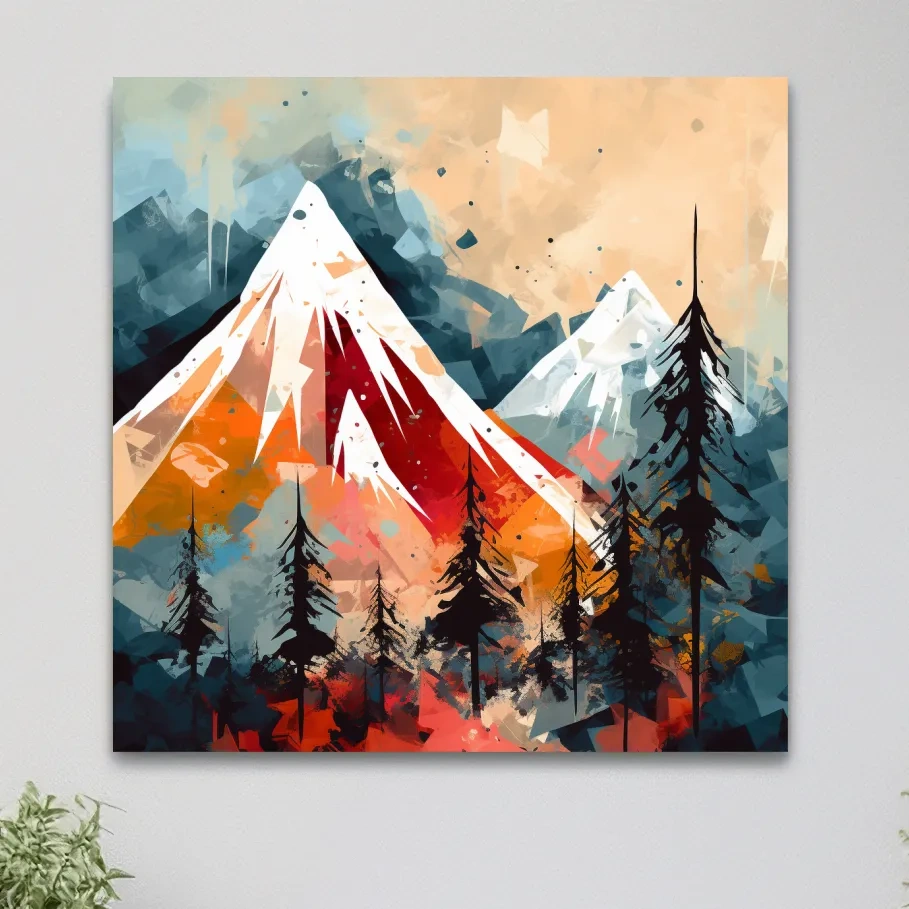 Rustic abstract painting of a mountain