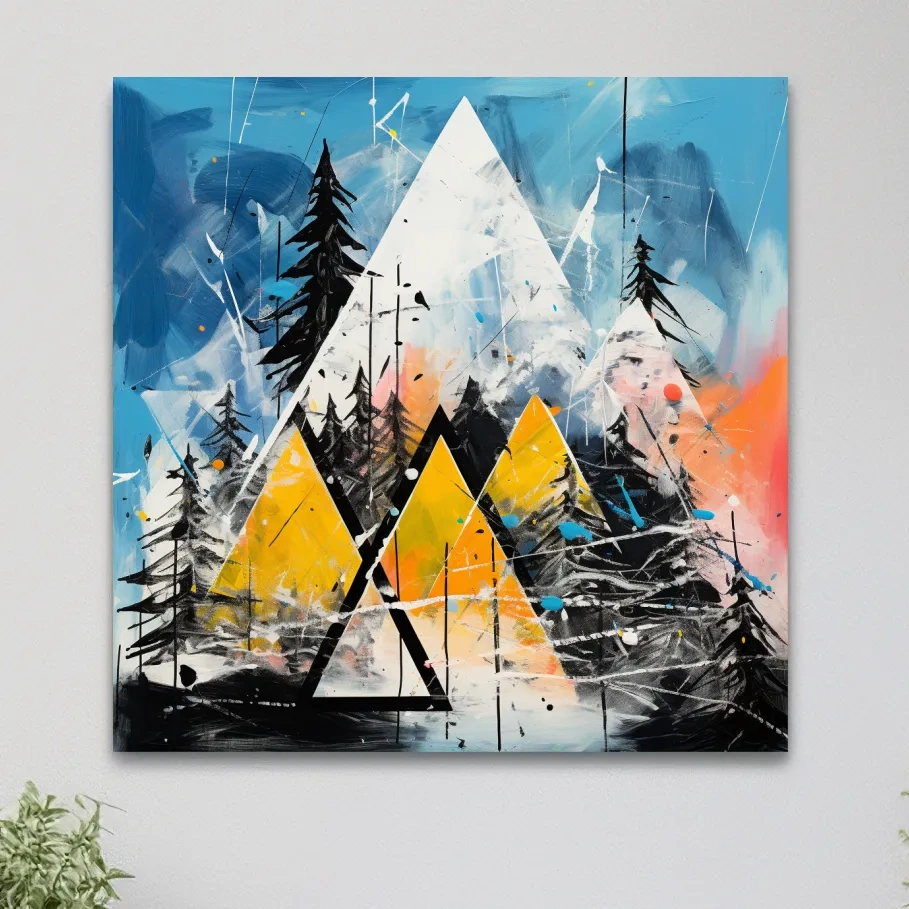 Abstract colorful mountains and trees painting