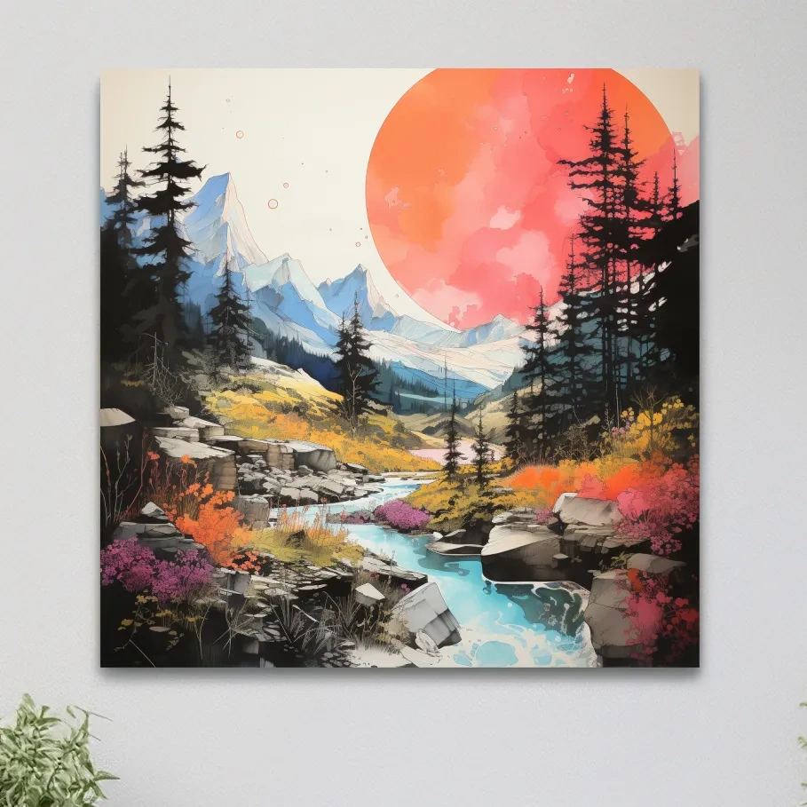 Colourful alpine sunset artwork