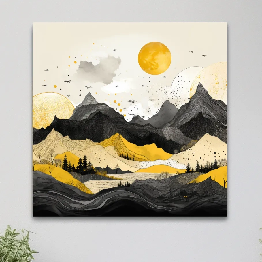 Bold lines mountain illustration, yellow and black