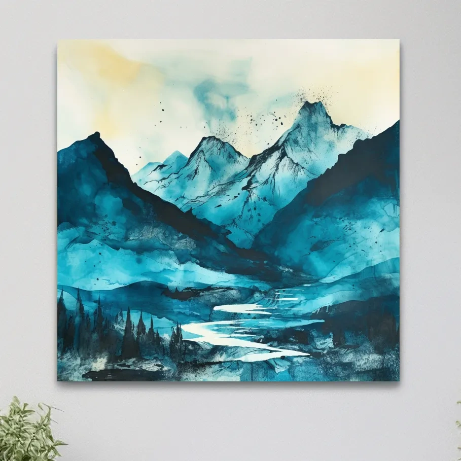 Abstract watercolour art of a mountain landscape