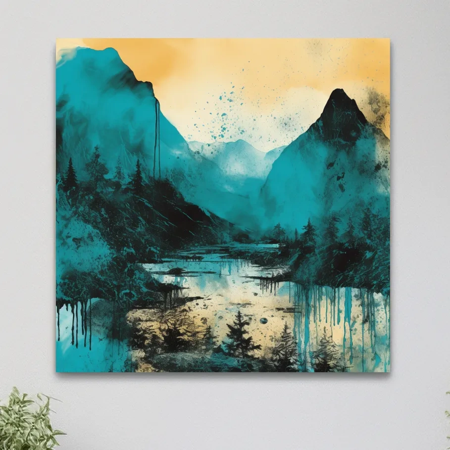 Abstract painting of a mountain landscape