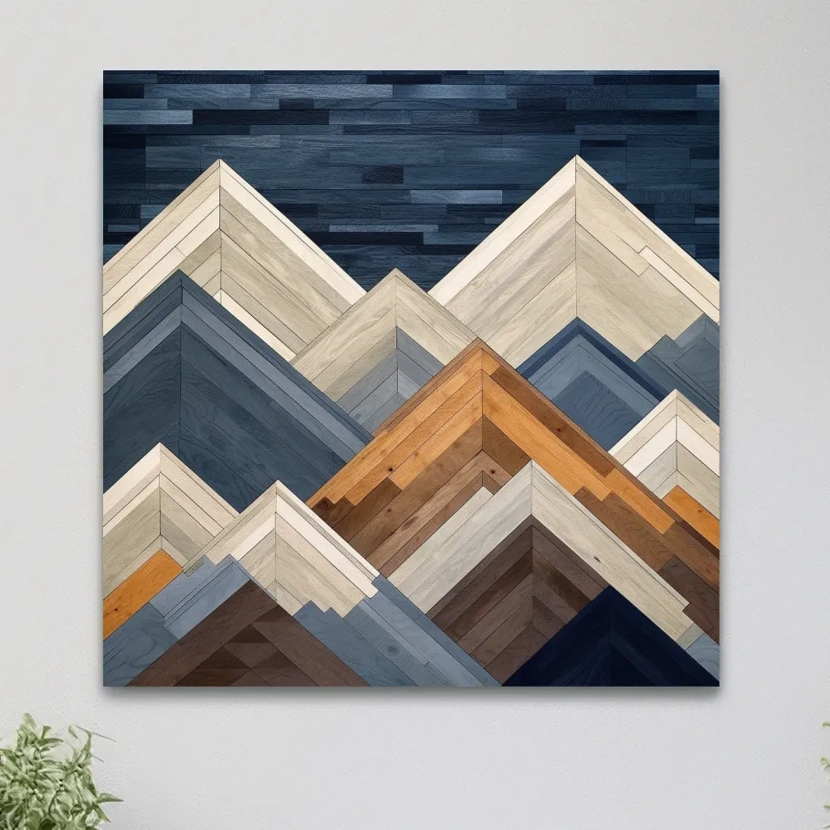 Wooden panel art, mountain ranges made from wood print