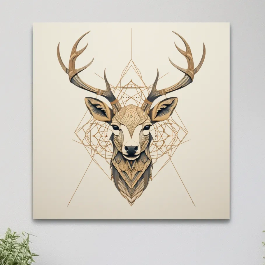 Geometric Deer Head Line Art - Tattoo Style Wildlife Wall Art