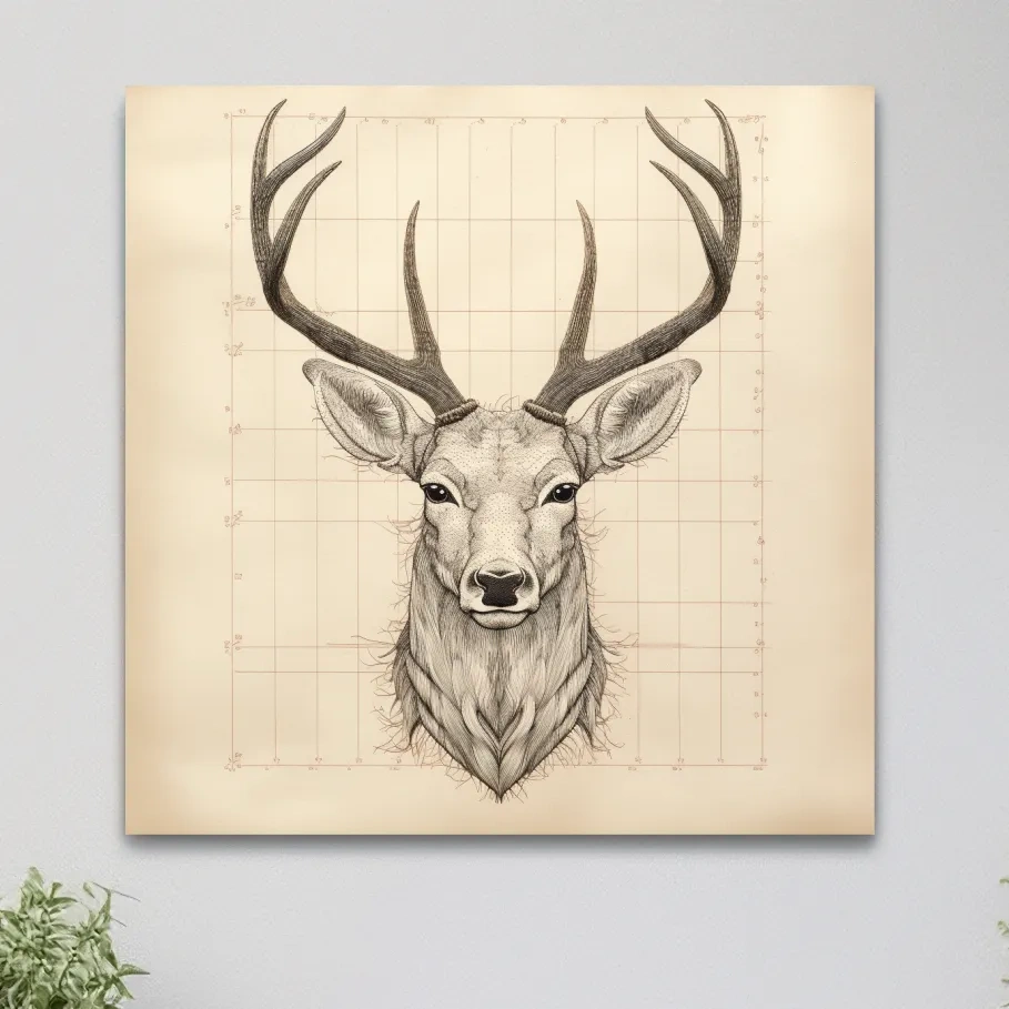 Simple drawing of a deer head, canvas wall art