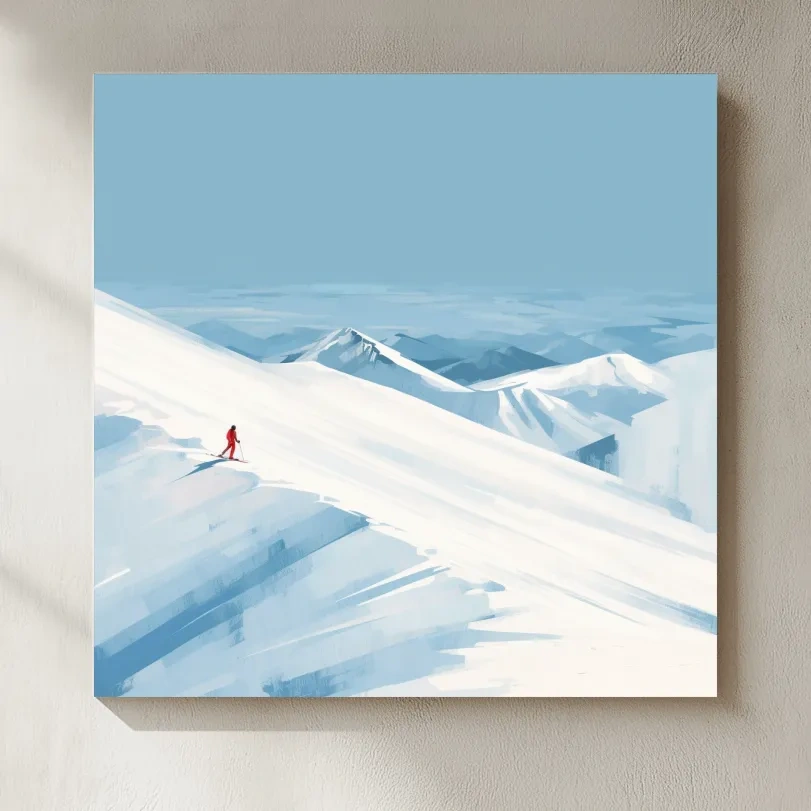 Minimalist Backcountry Skier Painting - Alpine Winter Wall Art