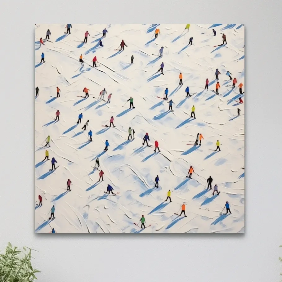 Textured Skiers On Snowy Slopes - Modern Winter Sports Painting Wall Art