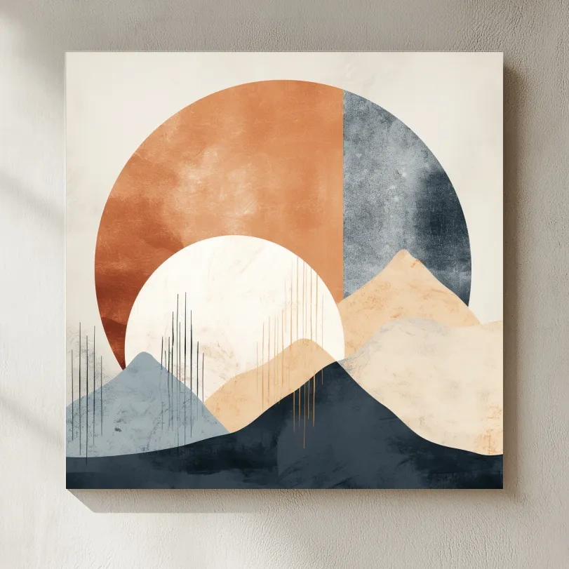 Abstract Geometric Mountain Sunrise - Mid Century Modern Landscape Wall Art