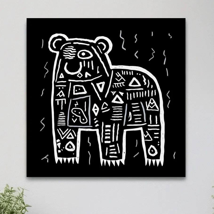 Quirky tribal doodle illustration of a bear