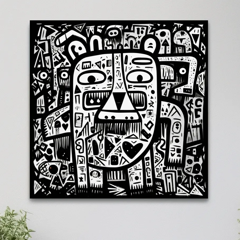 Tribal style doodle illustration of a bear character