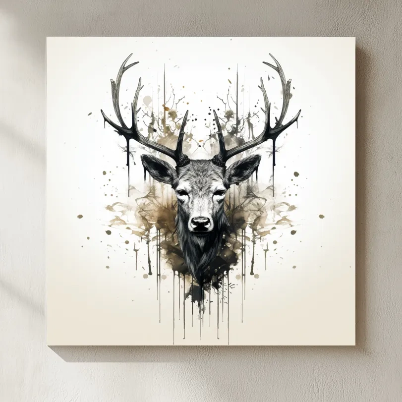 Watercolor Stag Portrait Rorschach Ink Splatter - Rustic Wildlife Artwork