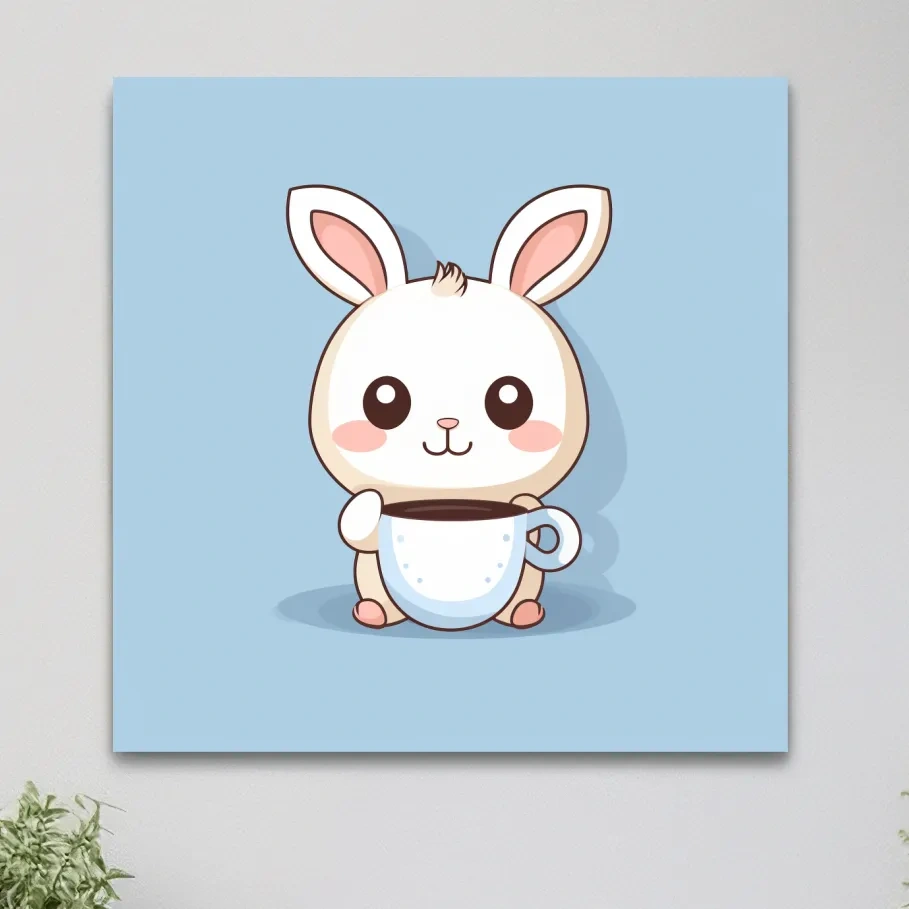 Illustration of a cute cartoon bunny drinking coffee