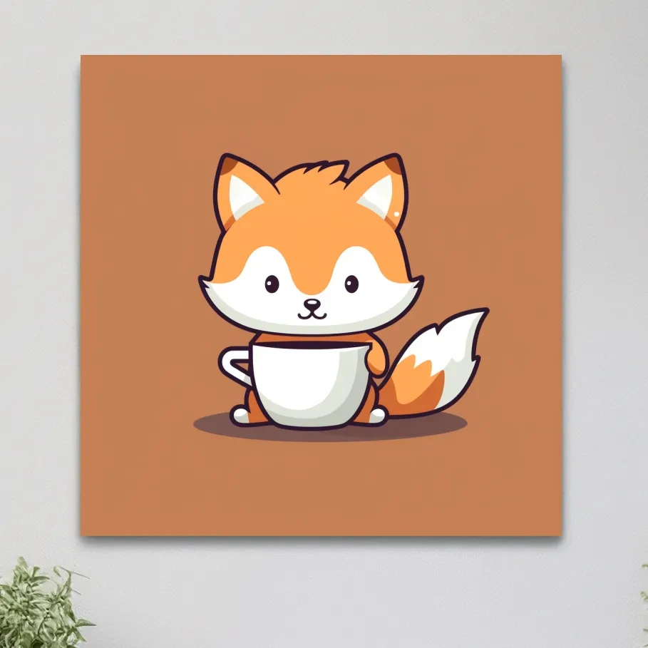 Cute baby fox illustration art, morning coffee