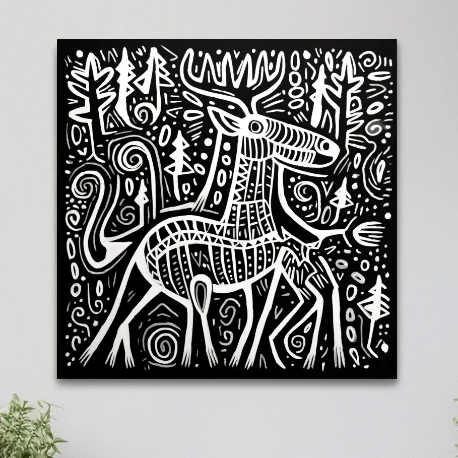 Quirky tribal style moose illustration art