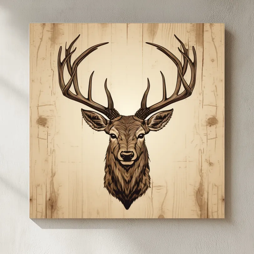 Rustic Stag Head Illustration - Vintage Woodland Cabin Wall Art