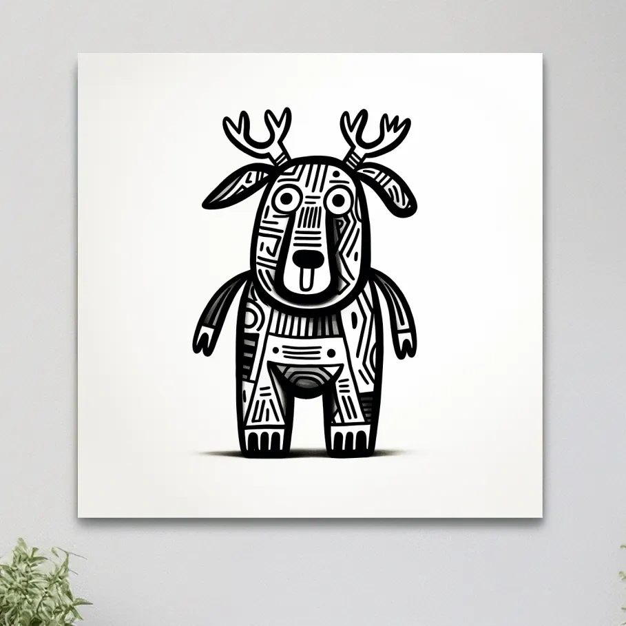 Cartoon deer character, quirky doodle art outline
