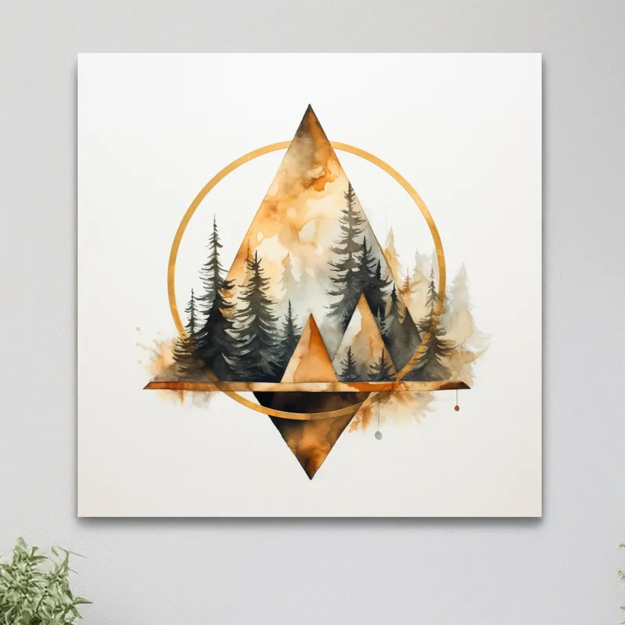 Minimal watercolour tree art, elegant geometric shapes, circular, triangles