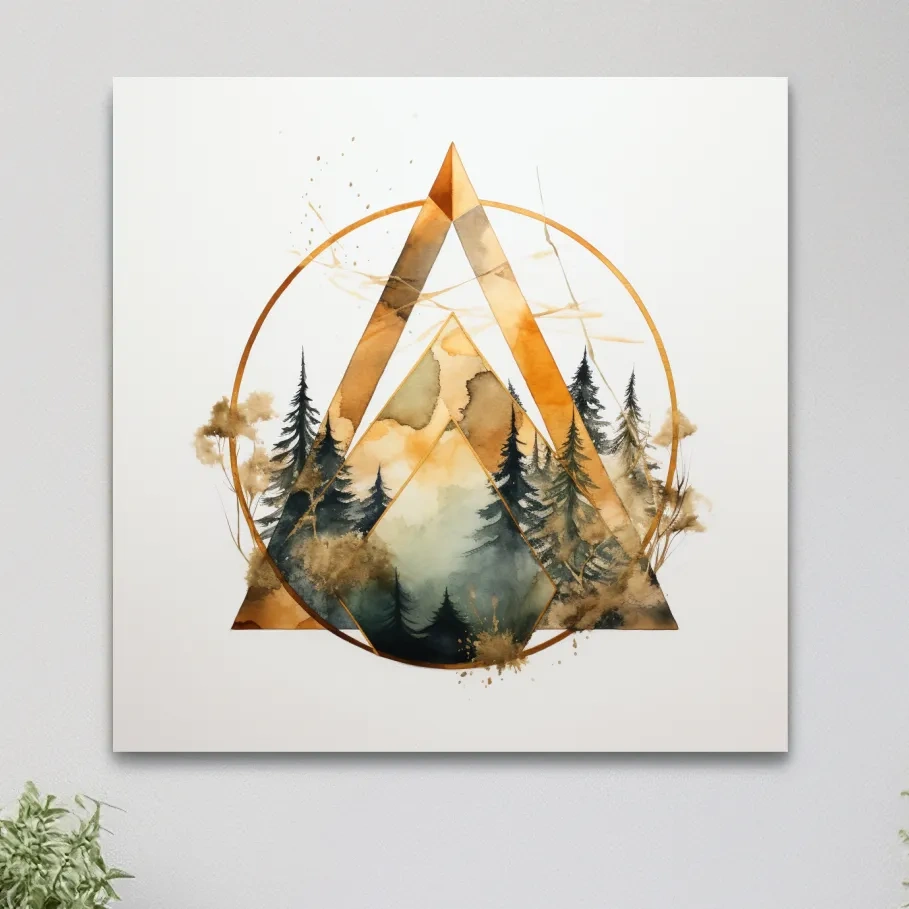 Geometric Watercolor Mountain Pine Forest - Modern Minimalist Nature Wall Art