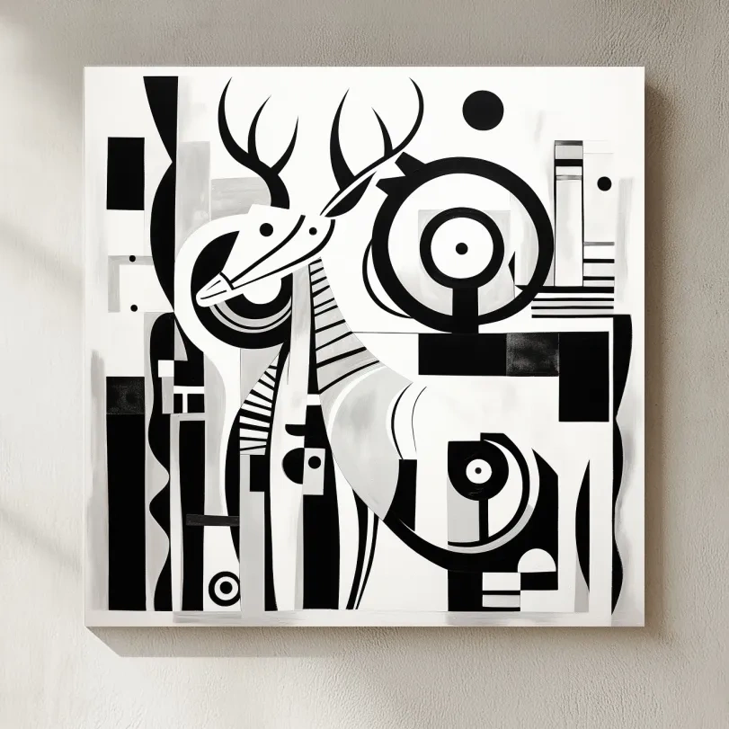 Abstract mid-century style painting of a deer with geometric shapes