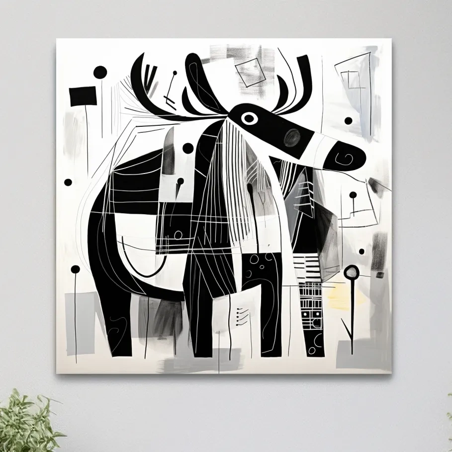 Abstract Monochrome Moose Illustration - Modern Geometric Wildlife Wall Art