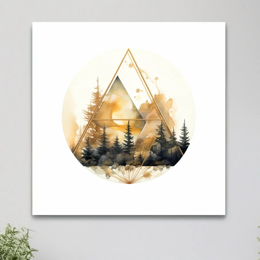 Elegent Geometric Watercolor Mountain Forest - Modern Rustic Landscape Wall Art