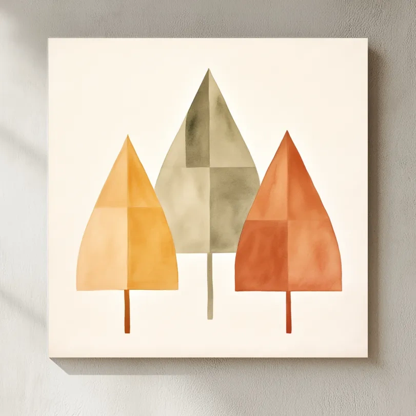 Minimalist Geometric Autumn Trees - Scandinavian Watercolor Forest Wall Art