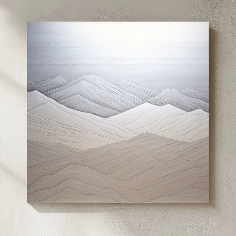 Minimalist Layered Mountain Relief Landscape - Monochrome Artwork