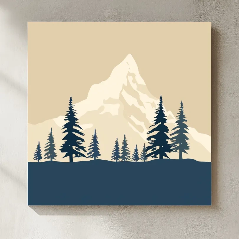 Minimalist Rustic Alpine Mountain Silhouette - Scandinavian Pine Forest Landscape Wall Art