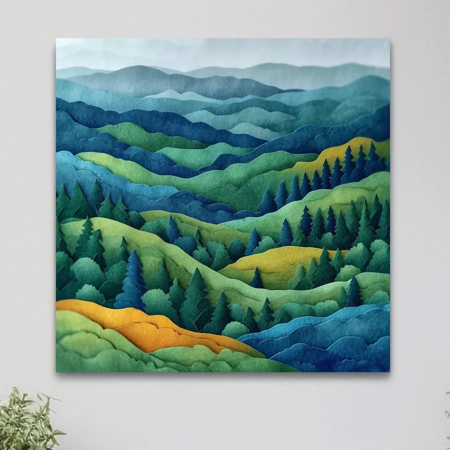 Layered Papercut Mountain Forest Landscape - 3D Effect Wall Art