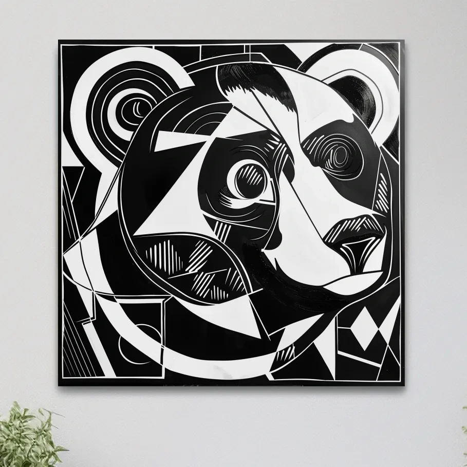Cubism style abstract painting of a black bear, modern wall art