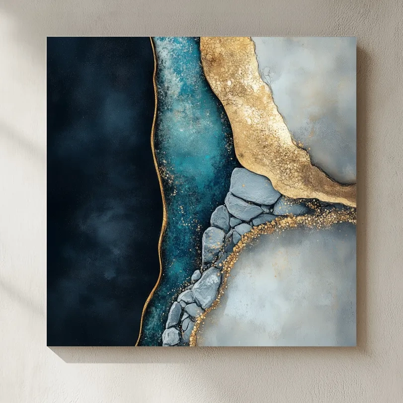 Luxe Gold Abstract Geode River - Modern Resin Style Wall Art