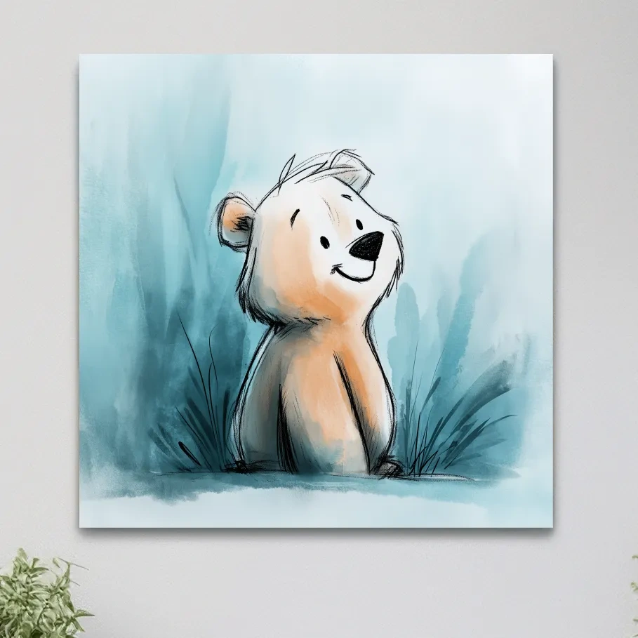 Cute Watercolor Bear Cub Illustration - Whimsical Nursery Animal Wall Art