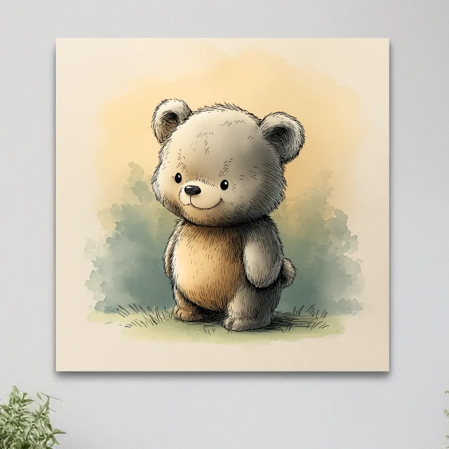 Cute Watercolor Teddy Bear Illustration - Whimsical Nursery Animal Wall Art