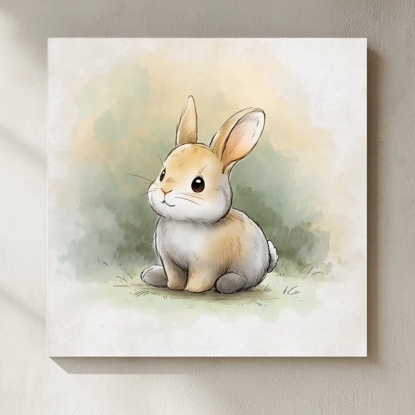 Cute Baby Bunny Watercolor Illustration - Whimsical Nursery Animal Wall Art