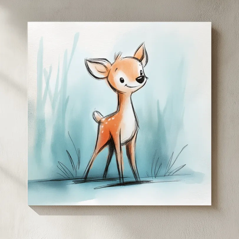 Cute Baby Deer Watercolor Illustration - Whimsical Woodland Nursery Wall Art