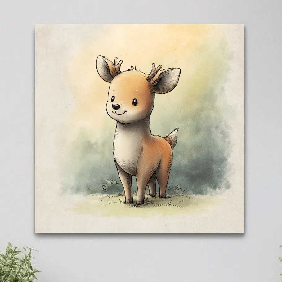 Cute Baby Deer Watercolor Illustration - Whimsical Woodland Nursery Wall Art