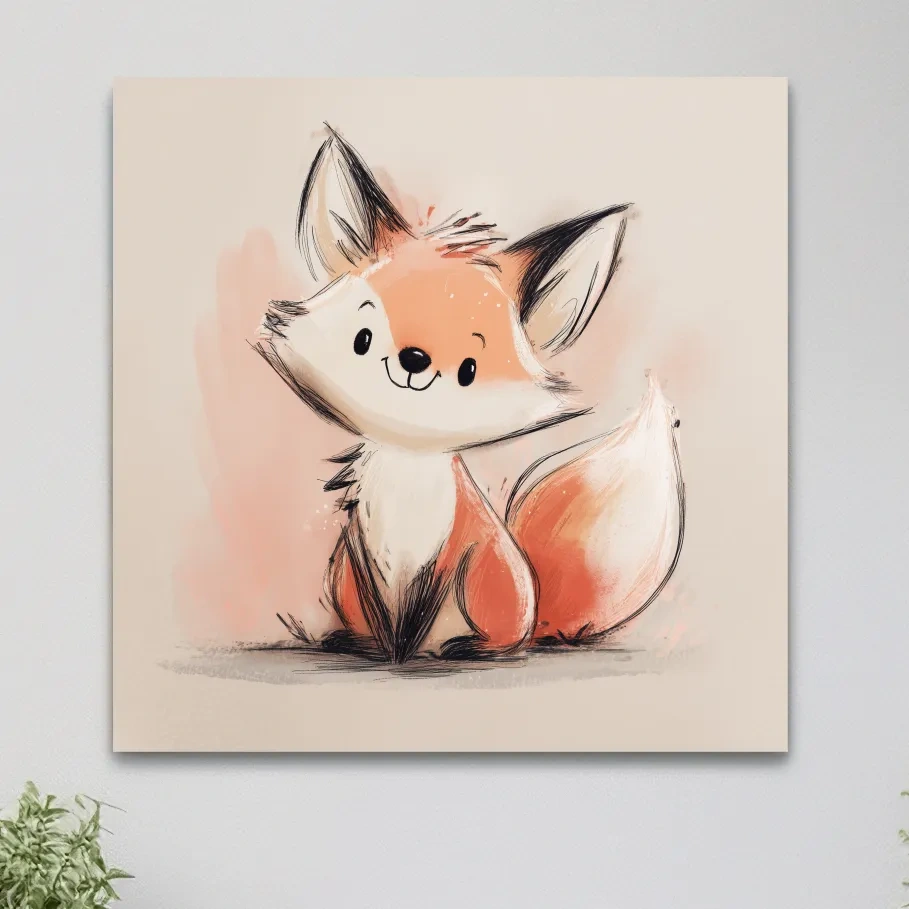 Cute Watercolor Baby Fox Illustration - Whimsical Woodland Nursery Wall Art