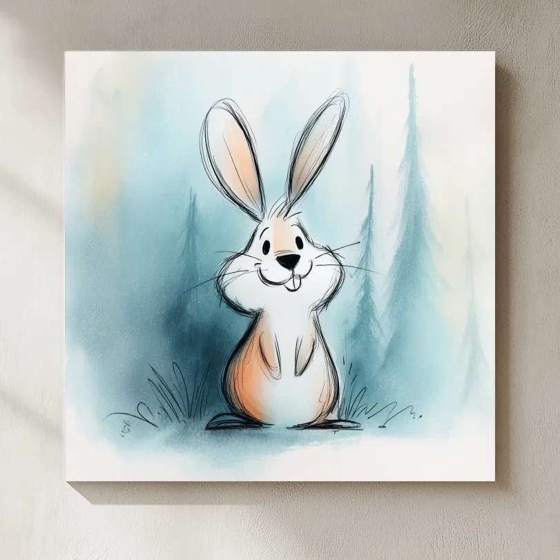 Cute Watercolor Bunny Illustration - Whimsical Woodland Nursery Wall Art