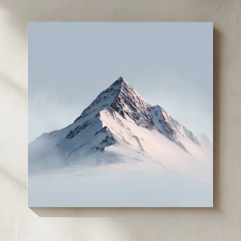 Minimalist Snowy Alpine Peak Painting - Serene Winter Mountain Wall Art