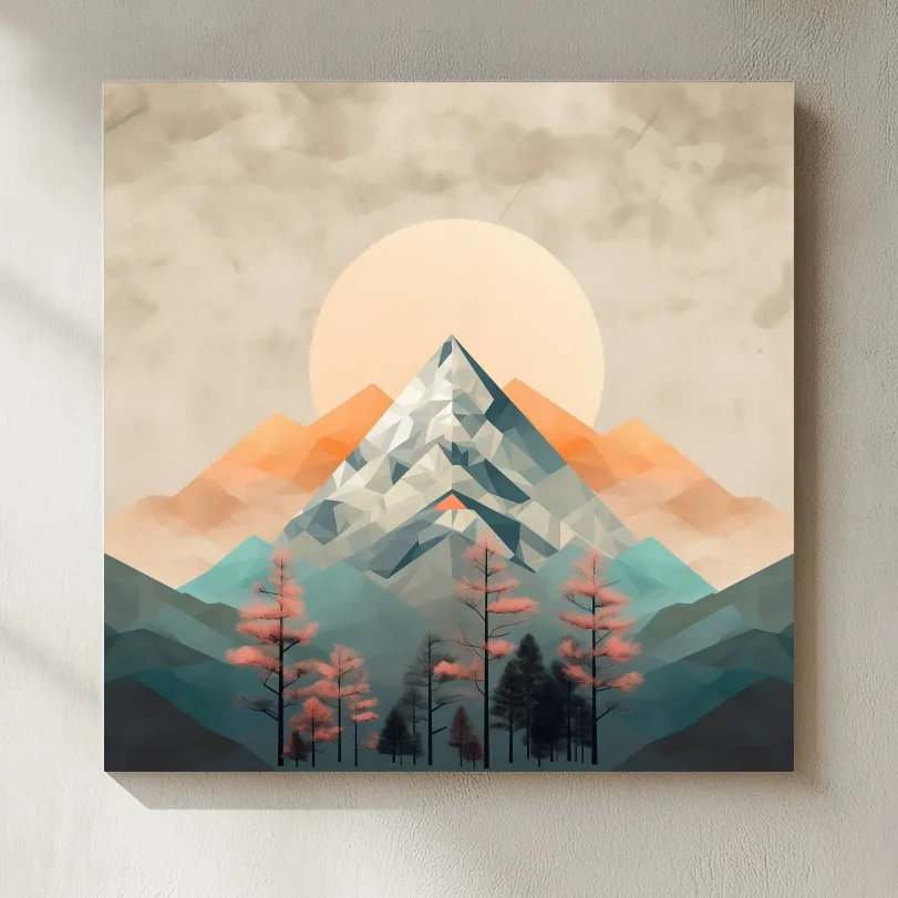 Minimalist Alpine Mountain Sunrise Artwork - Modern Landscape Wall Art