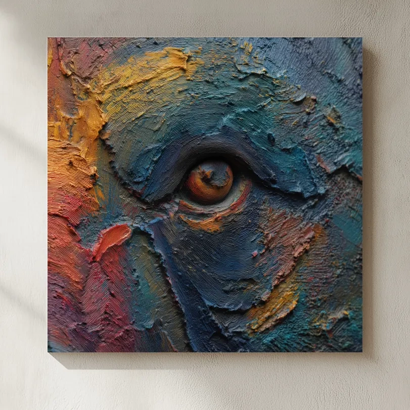 Abstract Bear Eye Impasto Style Artwork - Bold Colorful Wildlife Wall Art